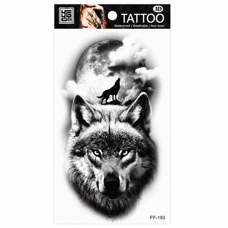 Tatuaj Temporar Semipermanent Lup și Lună Plină – 18 cm, Rezistent la Apă