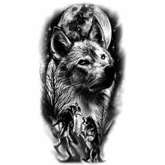 Tatuaj Temporar Semipermanent Lup Sub Lună Plină – 18 cm, Rezistent la Apă