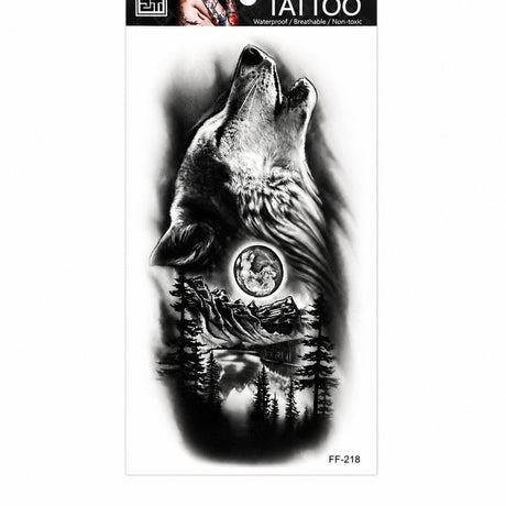 Tatuaj Temporar Semipermanent Lup Urlând la Lună – 18 cm, Rezistent la Apă