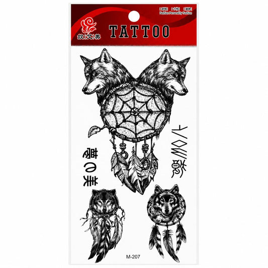 Tatuaj Temporar Semipermanent Lupi și Dreamcatcher Tribal – 18 cm, Rezistent la Apă