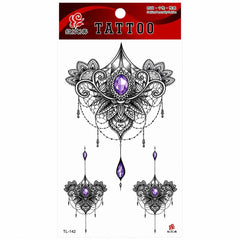 Tatuaj Temporar Semipermanent Mandala cu Cristal Mov – 18 cm, Rezistent la Apă