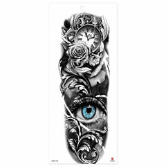 Tatuaj Temporar Semipermanent Ochi Albastru, Craniu și Ceas Vintage – 45 cm