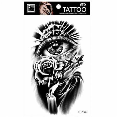 Tatuaj Temporar Semipermanent Ochi Mistic, Trandafir și Sârmă Ghimpată – 18 cm, Rezistent la Apă