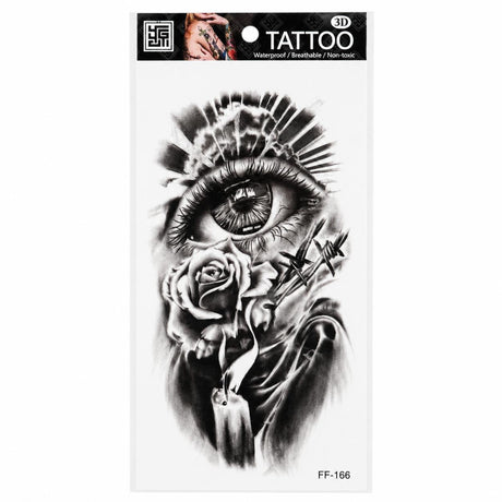 Tatuaj Temporar Semipermanent Ochi și Trandafir în Stil Gothic – 18 cm, Rezistent la Apă