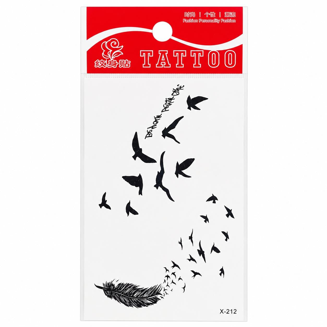 Tatuaj Temporar Semipermanent Pană și Stol de Păsări – 10 cm