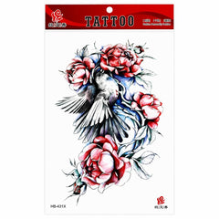 Tatuaj Temporar Semipermanent Pasăre și Trandafiri Color – 20 cm, Rezistent la Apă, Efect Realist