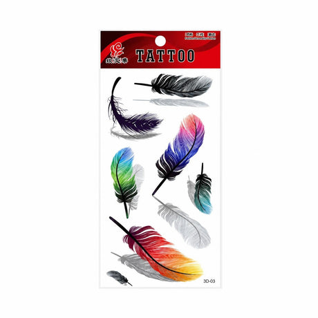 Tatuaj Temporar Semipermanent Pene Multicolore – 18 cm, Rezistent la Apă