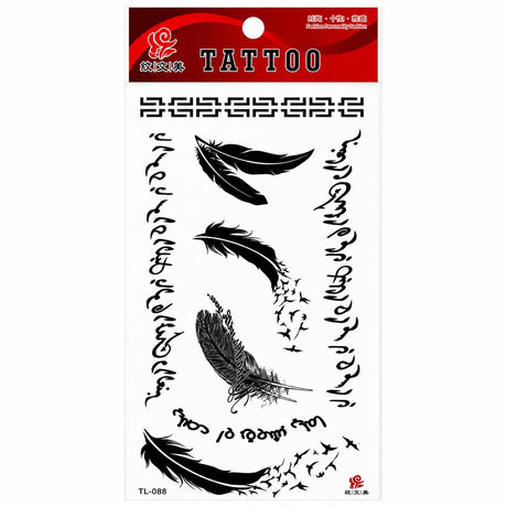 Tatuaj Temporar Semipermanent Pene, Păsări și Simboluri Decorative – 18 cm, Rezistent la Apă
