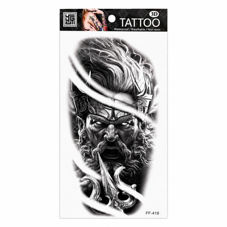 Tatuaj Temporar Semipermanent Războinic Mitologic cu Trident – 18 cm, Rezistent la Apă