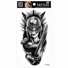 Tatuaj Temporar Semipermanent Războinică Nordică cu Sabie și Coif Viking – 18 cm, Rezistent la Apă