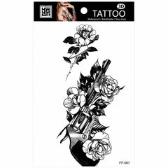 Tatuaj Temporar Semipermanent Revolver și Trandafiri – 18 cm, Rezistent la Apă