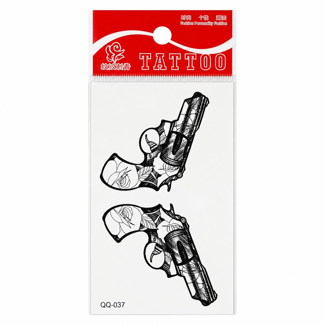 Tatuaj Temporar Semipermanent Revolvere Vintage cu Trandafiri – Stil Old School, 10 cm