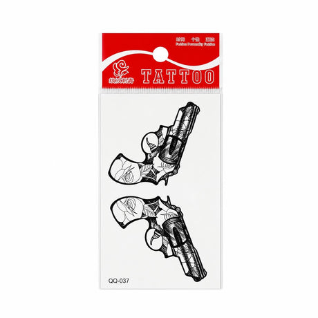 Tatuaj Temporar Semipermanent Revolvere Vintage cu Trandafiri – Stil Old School, 10 cm