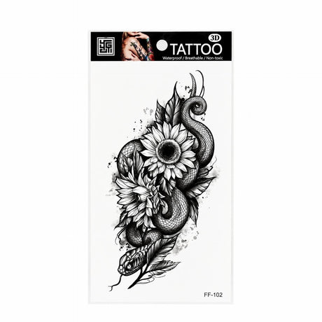 Tatuaj Temporar Semipermanent Șarpe și Floarea-Soarelui – 18 cm, Rezistent la Apă