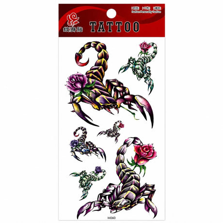 Tatuaj Temporar Semipermanent Scorpion cu Trandafiri – 18 cm, Rezistent la Apă