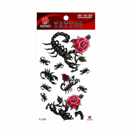 Tatuaj Temporar Semipermanent Scorpioni și Trandafiri – 18 cm, Rezistent la Apă