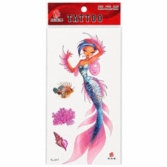 Tatuaj Temporar Semipermanent Sirenă Colorată și Elemente Marine – 18 cm, Rezistent la Apă