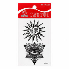 Tatuaj Temporar Semipermanent Soare Mistic și Ochi Atotvăzător 10 cm – Design Esoteric Alb-Negru