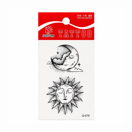 Tatuaj Temporar Semipermanent Soare și Lună 10 cm – Design Mistic Alb-Negru