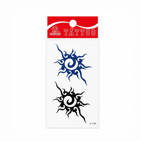 Tatuaj Temporar Semipermanent Soare Tribal 10 cm – Simbol Solar în Negru și Albastru