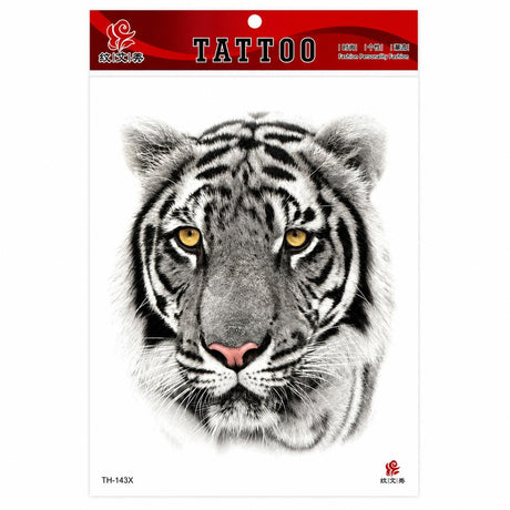 Tatuaj Temporar Semipermanent Tigru Alb – 20 cm, Rezistent la Apă, Efect Realist