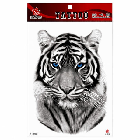 Tatuaj Temporar Semipermanent Tigru Alb – 20 cm, Rezistent la Apă, Efect Realist