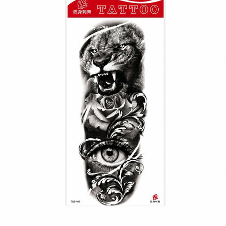 Tatuaj Temporar Semipermanent Tigru Feroce cu Trandafir și Ochi Realist – 45 cm