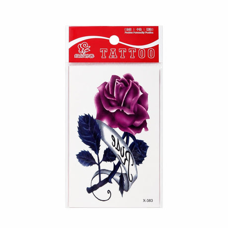 Tatuaj Temporar Semipermanent Trandafir Mov cu Inscripția „Rose” – 10 cm