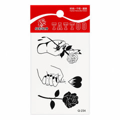 Tatuaj Temporar Semipermanent Trandafir și Mâini Stil Minimalist 10 cm – Design Romantic Alb-Negru