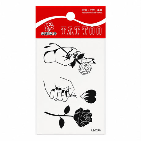 Tatuaj Temporar Semipermanent Trandafir și Mâini Stil Minimalist 10 cm – Design Romantic Alb-Negru