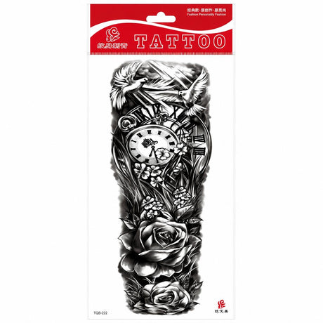 Tatuaj Temporar Semipermanent Trandafiri, Ceas Vintage și Porumbei – 45 cm