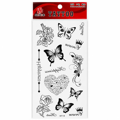 Tatuaj Temporar Semipermanent Trandafiri, Fluturi și Mesaje Love – 18 cm, Rezistent la Apă