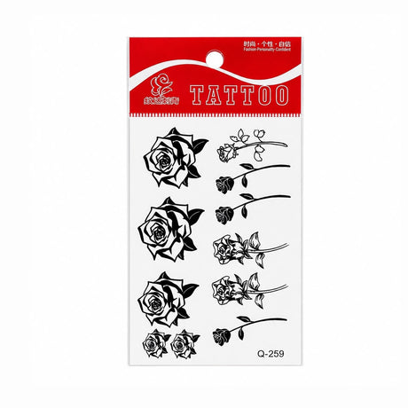 Tatuaj Temporar Semipermanent Trandafiri Negri 10 cm – Set Floral Elegant în Stil Minimalist