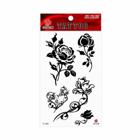 Tatuaj Temporar Semipermanent Trandafiri Negri Stil Floral – 18 cm, Rezistent la Apă