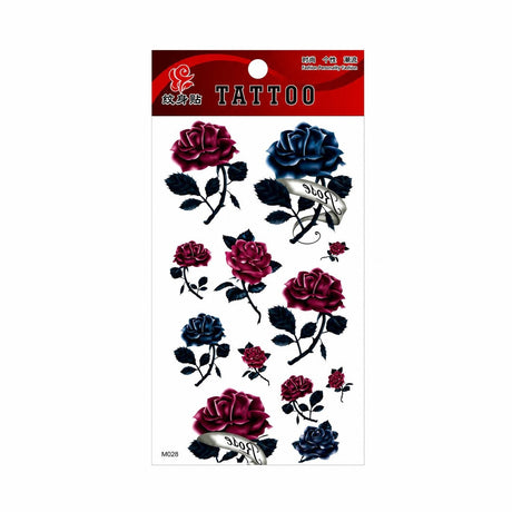 Tatuaj Temporar Semipermanent Trandafiri Roșii și Albaștri Love – 18 cm, Rezistent la Apă