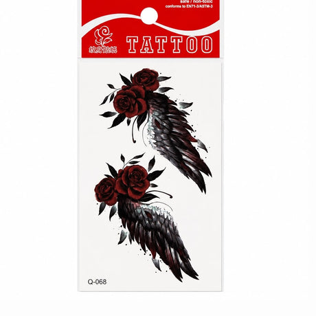 Tatuaj Temporar Semipermanent Trandafiri Roșii și Aripi Negre 10 cm – Design Elegant și Romantic