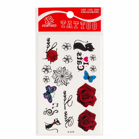 Tatuaj Temporar Semipermanent Trandafiri Roșii și Fluturi 10 cm