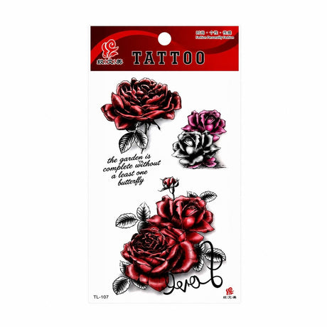 Tatuaj Temporar Semipermanent Trandafiri Roșii și Roz cu Mesaj Love – 18 cm, Rezistent la Apă