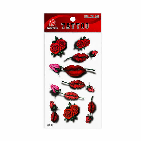 Tatuaj Temporar Semipermanent Trandafiri și Buze Roșii 3D – 18 cm, Rezistent la Apă