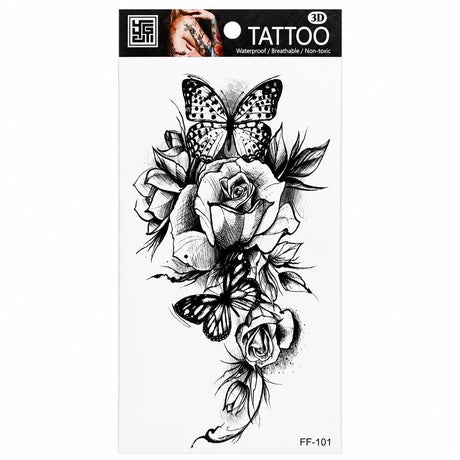 Tatuaj Temporar Semipermanent Trandafiri și Fluturi – 18 cm, Rezistent la Apă
