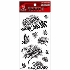 Tatuaj Temporar Semipermanent Trandafiri și Fluturi Monocrom – 18 cm, Rezistent la Apă