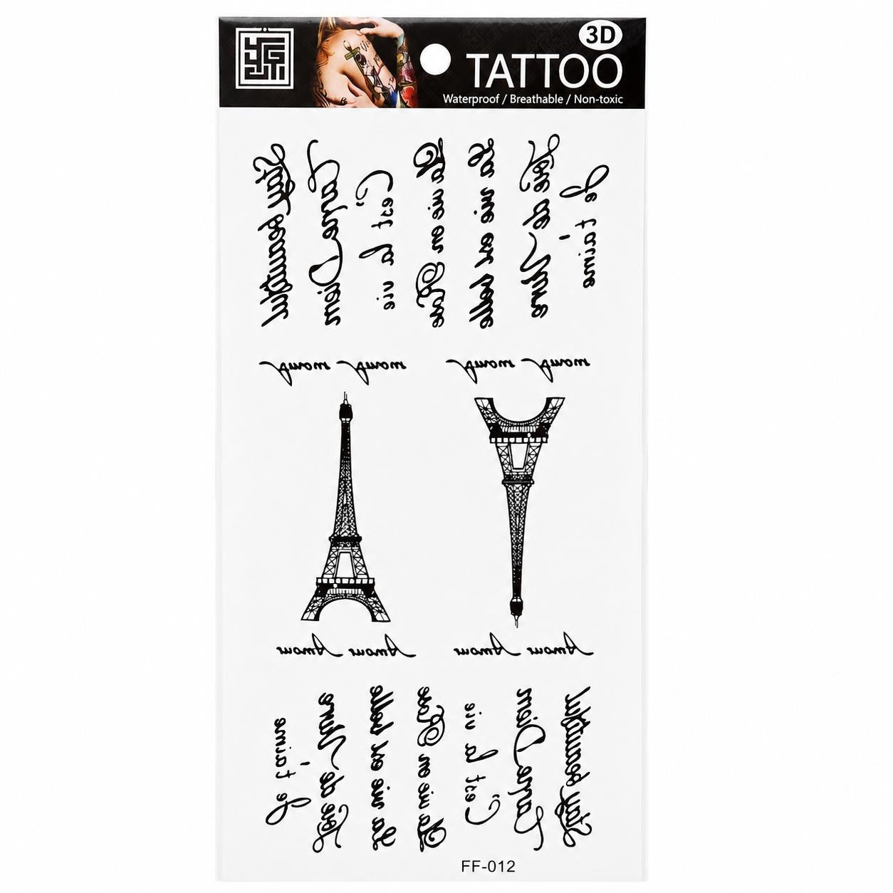 Tatuaj Temporar Semipermanent Turnul Eiffel și Mesaje Motivaționale – 18 cm, Rezistent la Apă