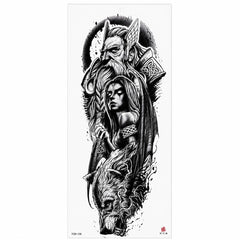 Tatuaj Temporar Semipermanent Viking cu Lup și Războinică – 45 cm