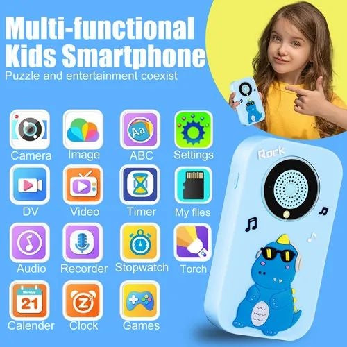 Telefon copii model dinozaur albastru cu camera jocuri muzica si ecran color