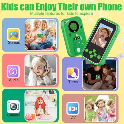 Telefon copii model dinozaur verde cu camera jocuri muzica si ecran color