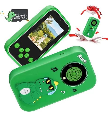 Telefon copii model dinozaur verde cu camera jocuri muzica si ecran color