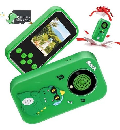 Telefon copii model dinozaur verde cu camera jocuri muzica si ecran color