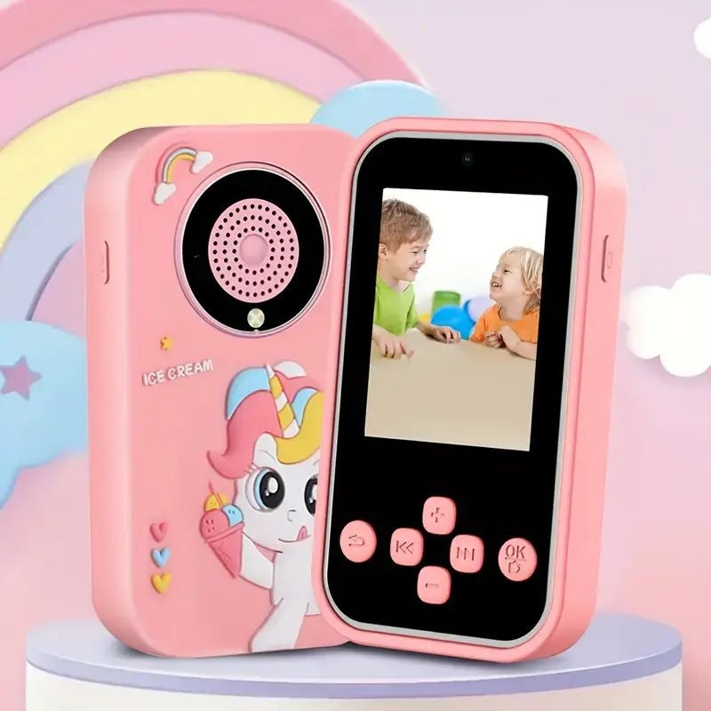Telefon copii model unicorn roz cu camera jocuri muzica si ecran color