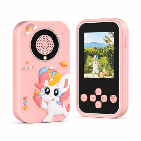 Telefon copii model unicorn roz cu camera jocuri muzica si ecran color