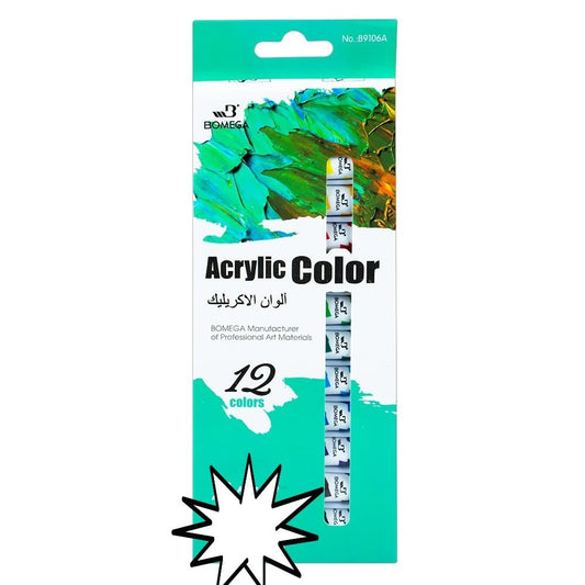 Tempera acrilica Bomei 12 culori x 12ml , set complet pentru pictura si proiecte creative,